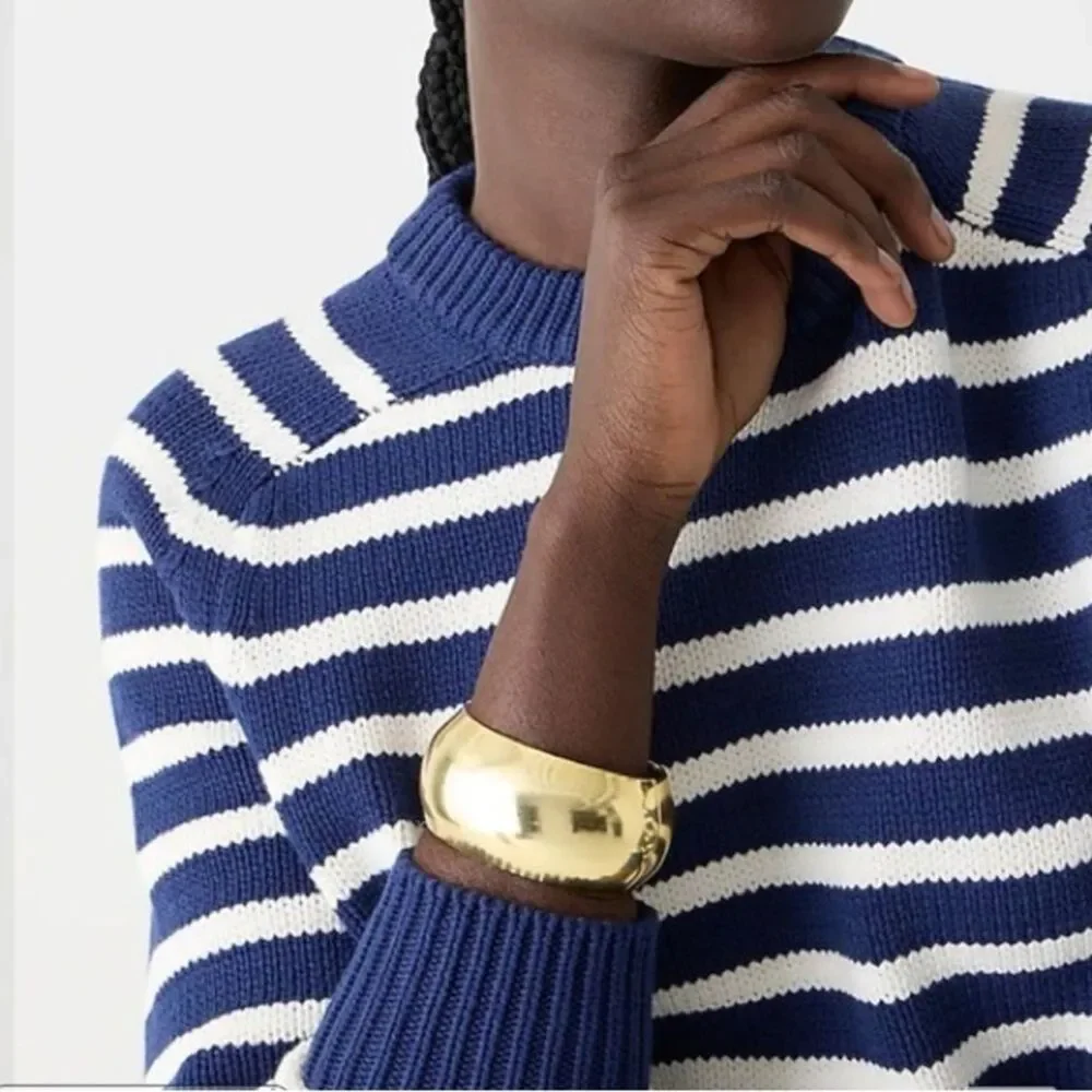 NWT J.Crew Relaxed Stripe Crewneck Sweater Womens Chunky Knit Nautical Fisherman